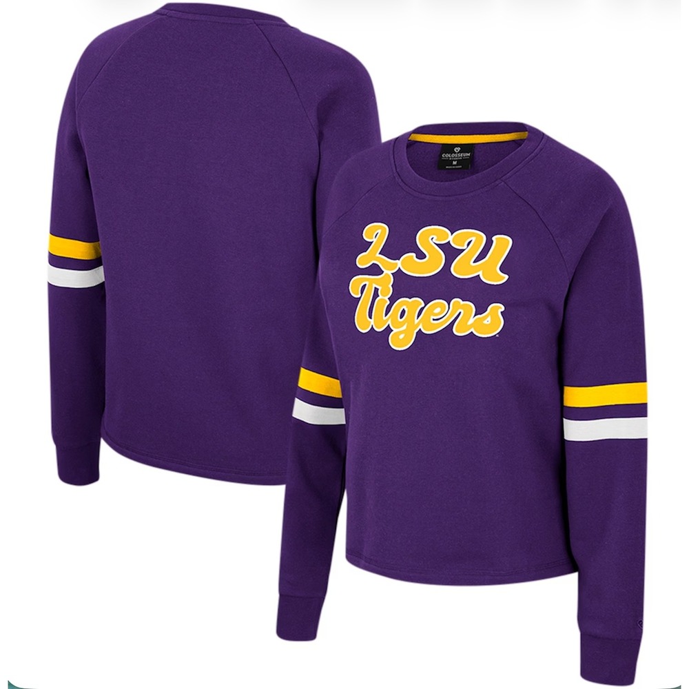Colosseum LSU Tigers Sweatshirt Crew Competition Pullover Lrg Purple Collegiate